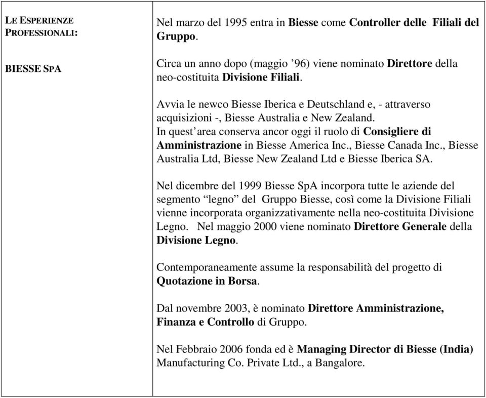 Avvia le newco Biesse Iberica e Deutschland e, - attraverso acquisizioni -, Biesse Australia e New Zealand.