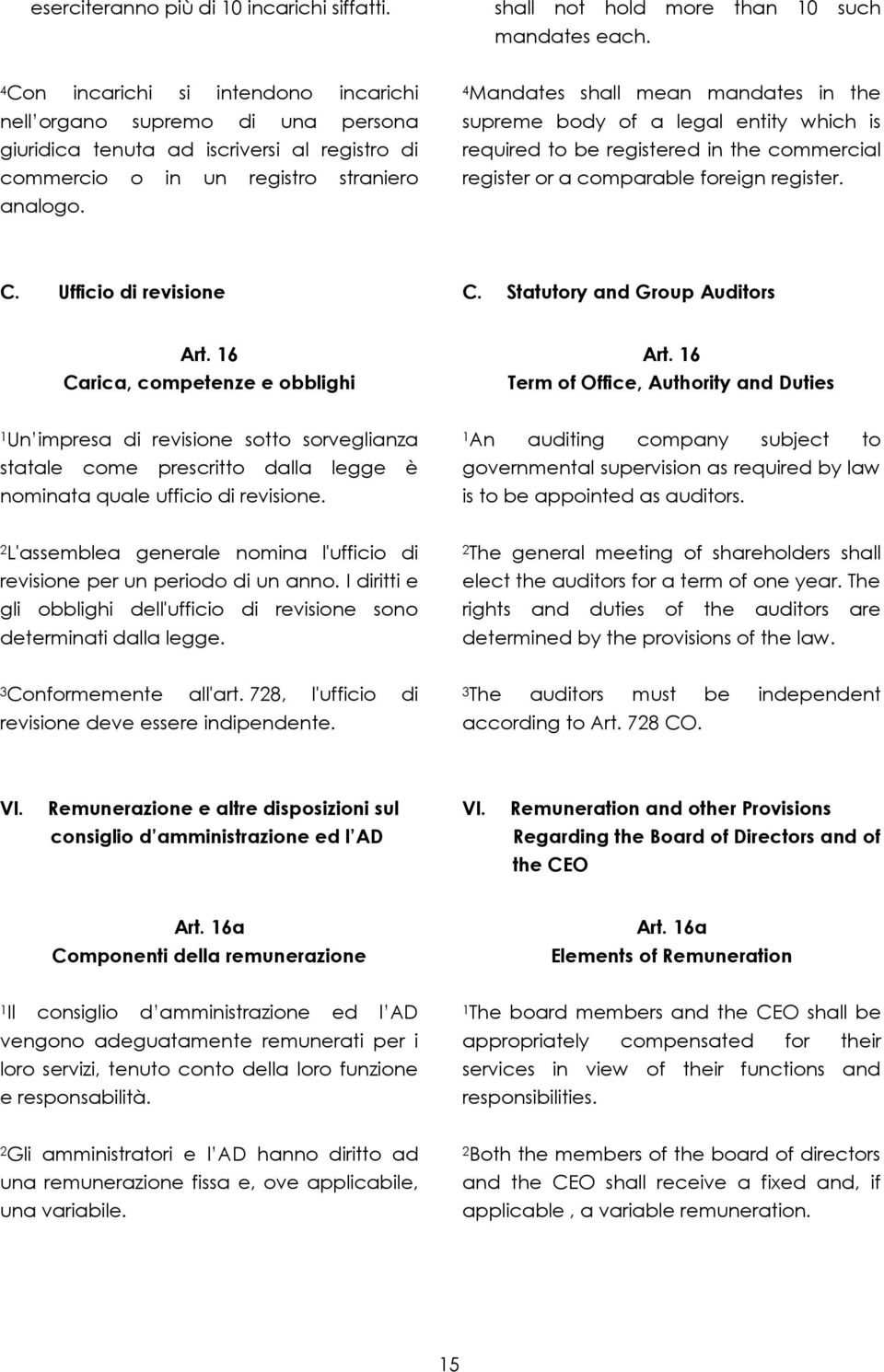 4 Mandates shall mean mandates in the supreme body of a legal entity which is required to be registered in the commercial register or a comparable foreign register. C. Ufficio di revisione C.