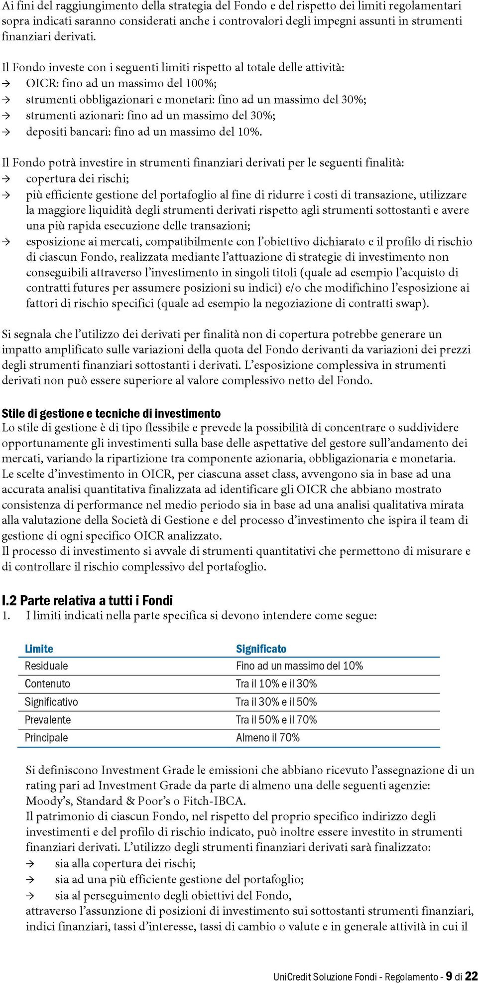 Il Fondo investe con i seguenti limiti rispetto al totale delle attività: OICR: fino ad un massimo del 100%; strumenti obbligazionari e monetari: fino ad un massimo del 30%; strumenti azionari: fino