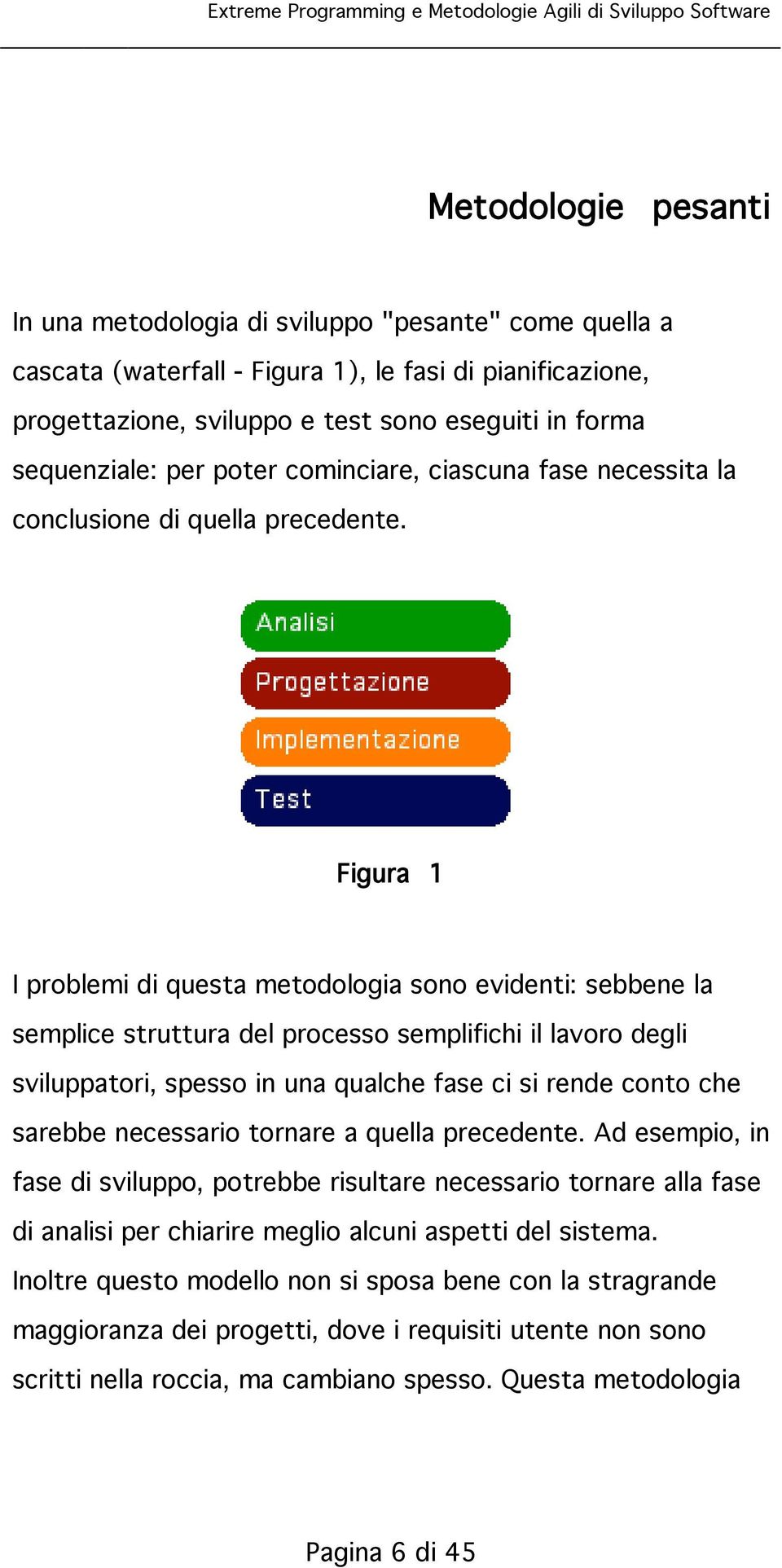 Figura 1 I problemi di questa metodologia sono evidenti: sebbene la semplice struttura del processo semplifichi il lavoro degli sviluppatori, spesso in una qualche fase ci si rende conto che sarebbe