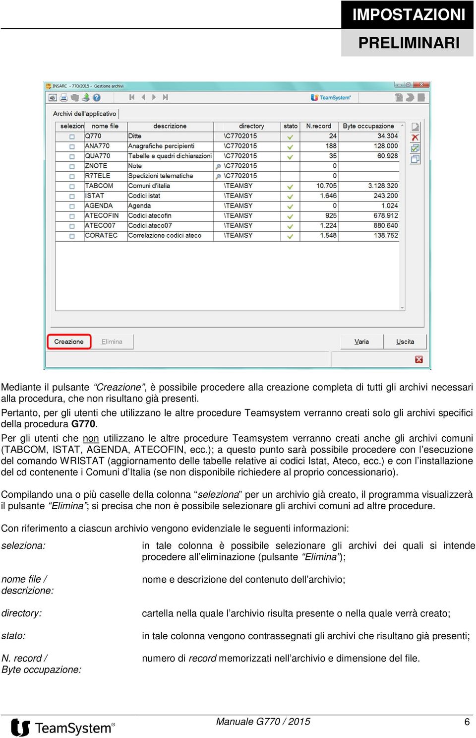 Per gli utenti che non utilizzano le altre procedure Teamsystem verranno creati anche gli archivi comuni (TABCOM, ISTAT, AGENDA, ATECOFIN, ecc.