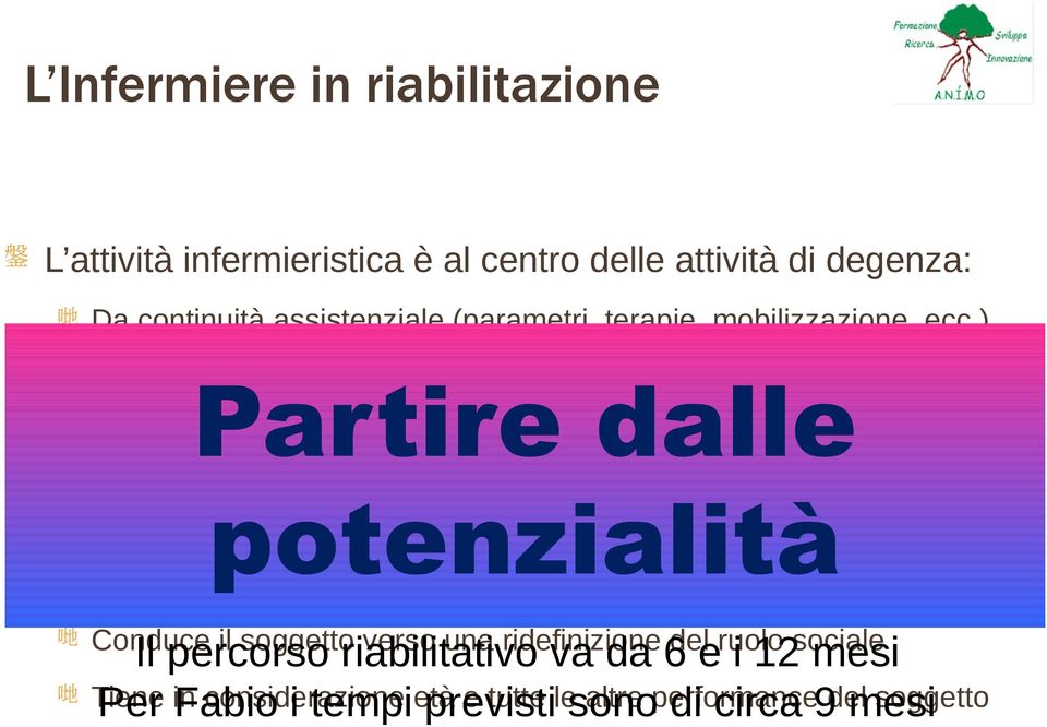 ) Crea rapporto empatico È da supporto psicologico e dà stimoli continui Conduce verso l autonomia trasferendo competenze anche al care giver