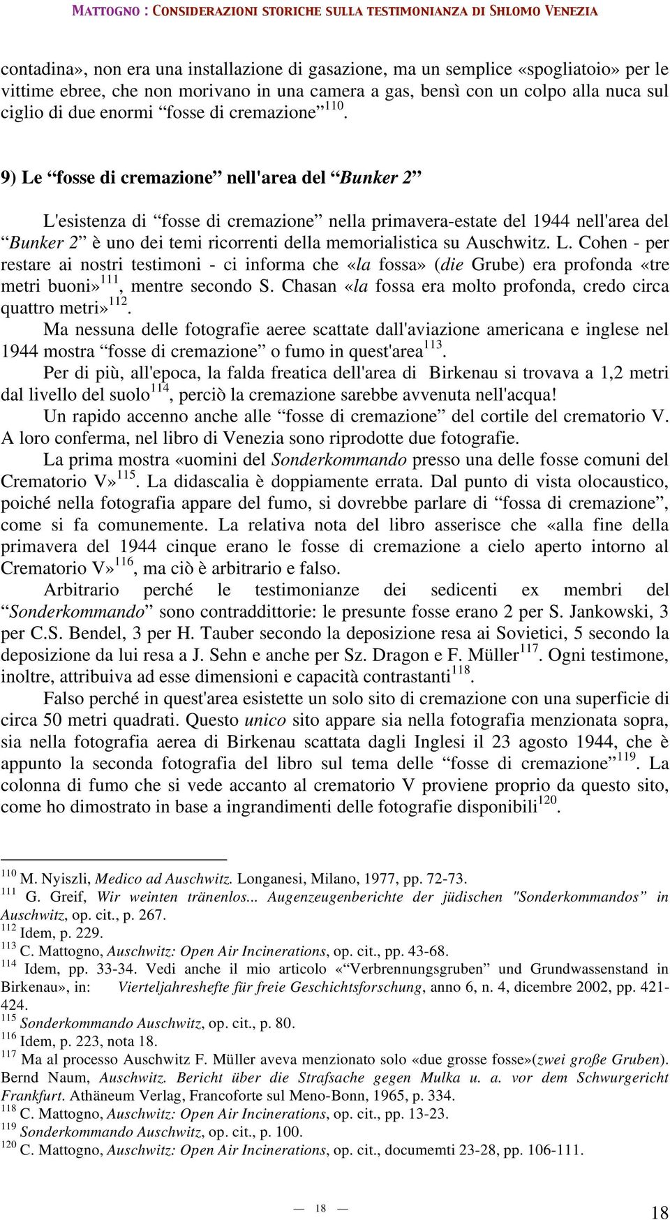 9) Le fosse di cremazione nell'area del Bunker 2 L'esistenza di fosse di cremazione nella primavera-estate del 1944 nell'area del Bunker 2 è uno dei temi ricorrenti della memorialistica su Auschwitz.