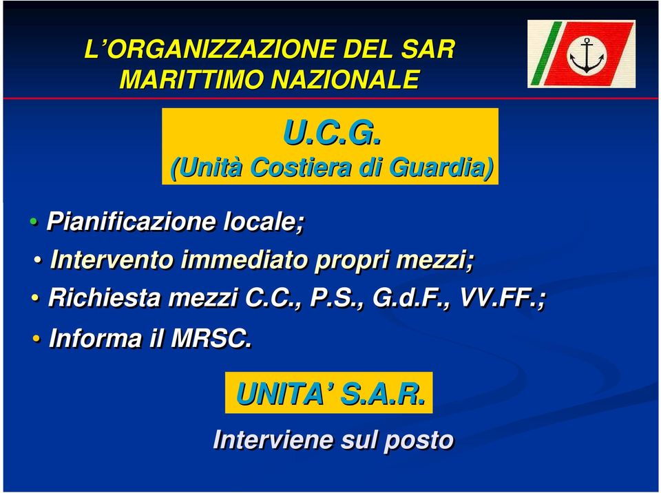 (Unità Costiera di Guardia) Intervento immediato propri