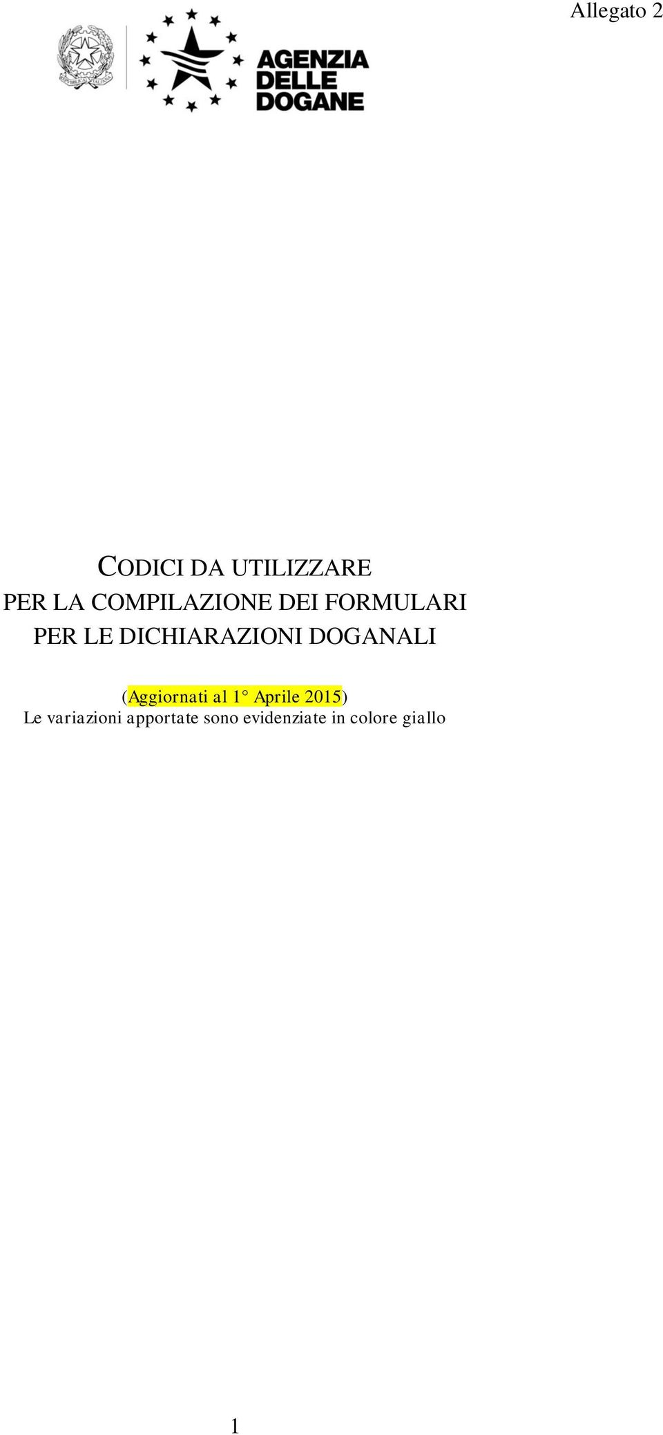 DICHIARAZIONI DOGANALI (Aggiornati al 1 Aprile