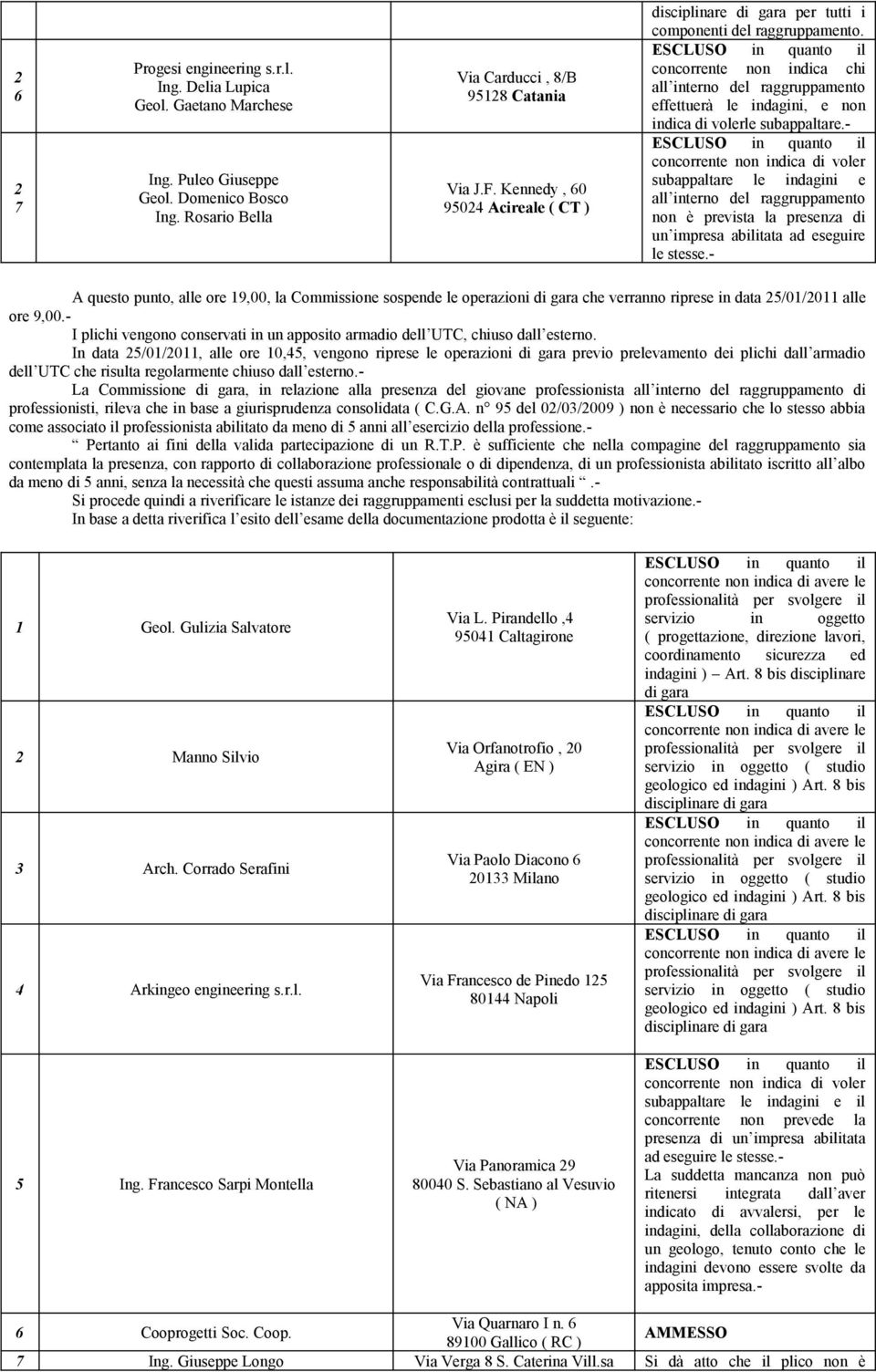 - un impresa abilitata ad eseguire le.- A questo punto, alle ore 9,00, la Commissione sospende le operazioni di gara che verranno riprese in data 25/0/20 alle ore 9,00.