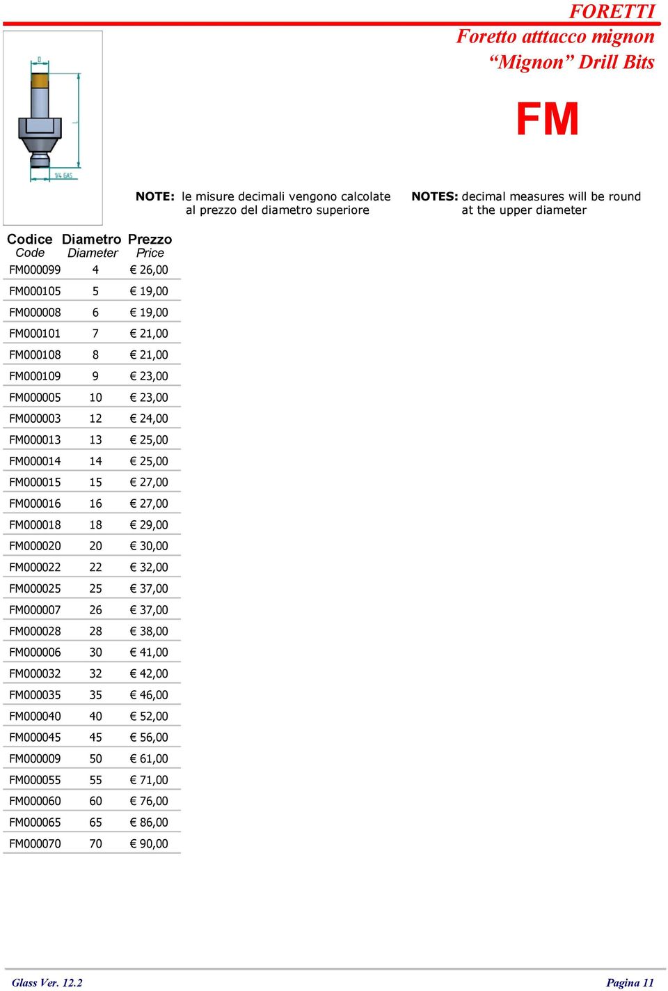 Diameter Price Diametro Prezzo Diameter Price FM000 FM00000 FM000 FM000 FM000 FM00000 FM00000 FM0000 FM0000 FM0000 FM0000