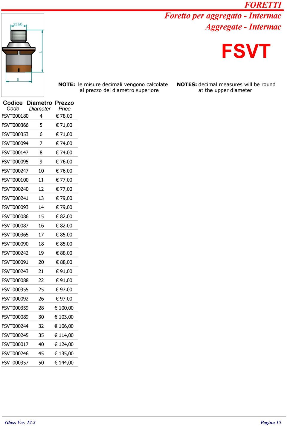 Diametro Prezzo Diameter Price FSVT000 FSVT000 FSVT0000 FSVT000 FSVT0000 FSVT000 FSVT0000 FSVT0000 FSVT000 FSVT0000 FSVT0000 FSVT0000