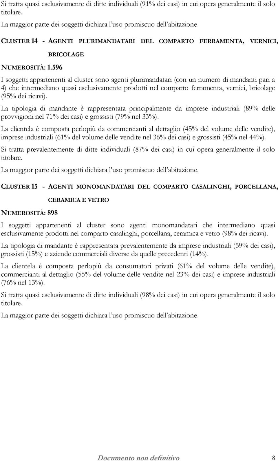 La tipologia di mandante è rappresentata principalmente da imprese industriali (89% delle provvigioni nel 71% dei casi) e grossisti (79% nel 33%).