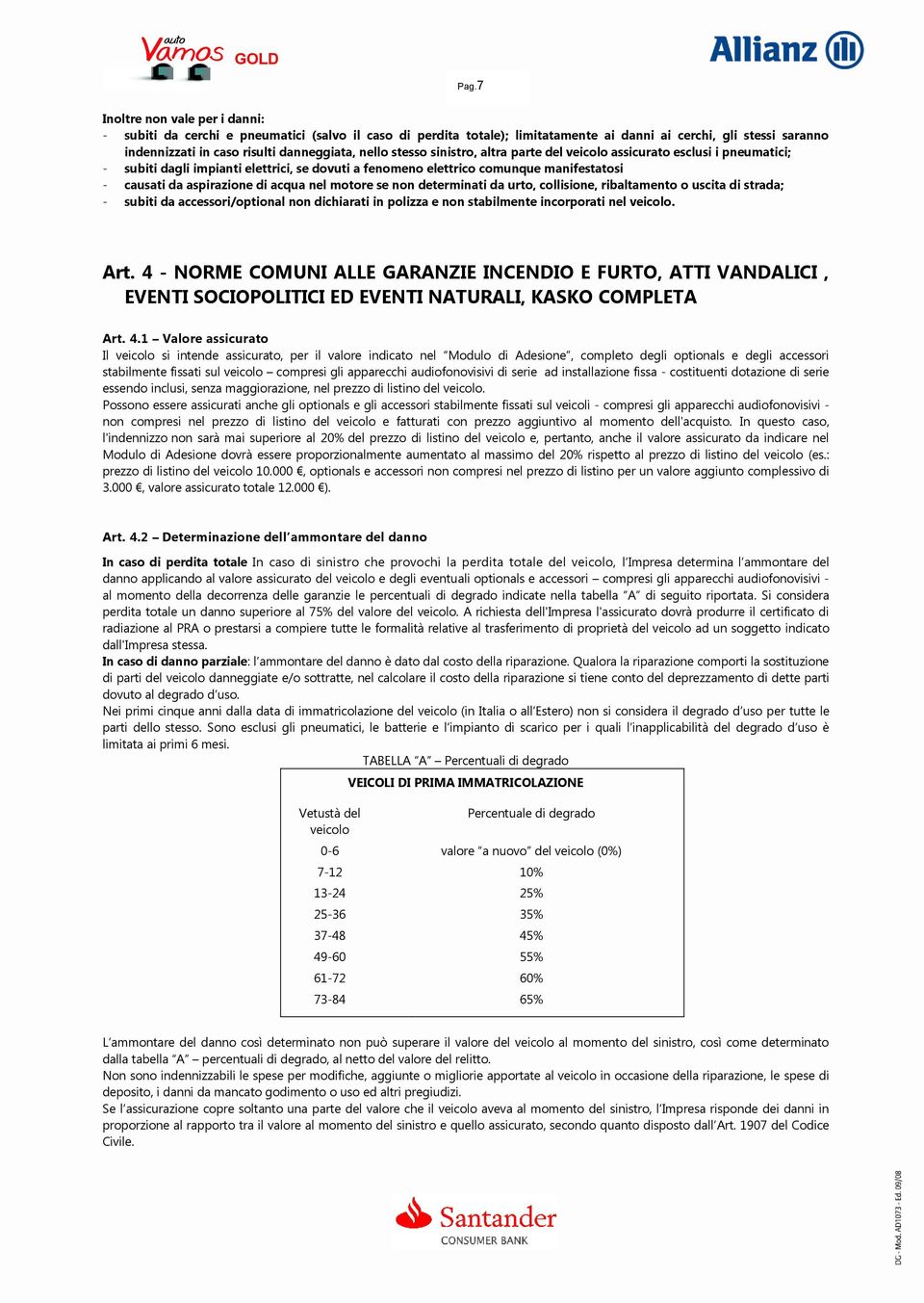 acqua nel motore se non determinati da urto, collisione, ribaltamento o uscita di strada; - subiti da accessori/optional non dichiarati in polizza e non stabilmente incorporati nel veicolo. Art.