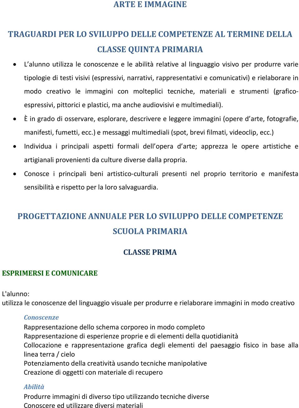 pittorici e plastici, ma anche audiovisivi e multimediali). È in grado di osservare, esplorare, descrivere e leggere immagini (opere d arte, fotografie, manifesti, fumetti, ecc.