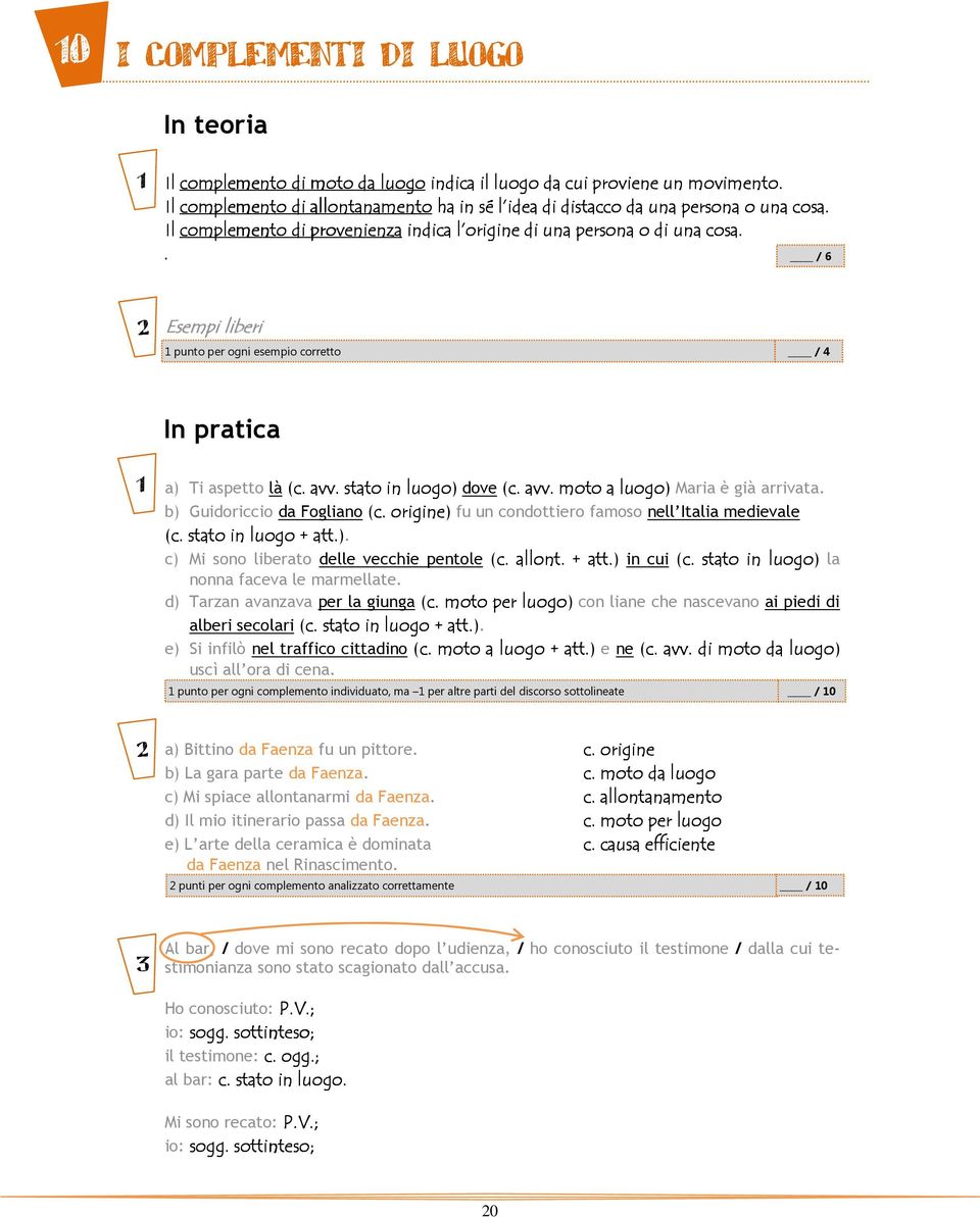 stato in luogo) dove (c. avv. moto a luogo) Maria è già arrivata. b) Guidoriccio da Fogliano (c. origine) fu un condottiero famoso nell Italia medievale (c. stato in luogo + att.). c) Mi sono liberato delle vecchie pentole (c.