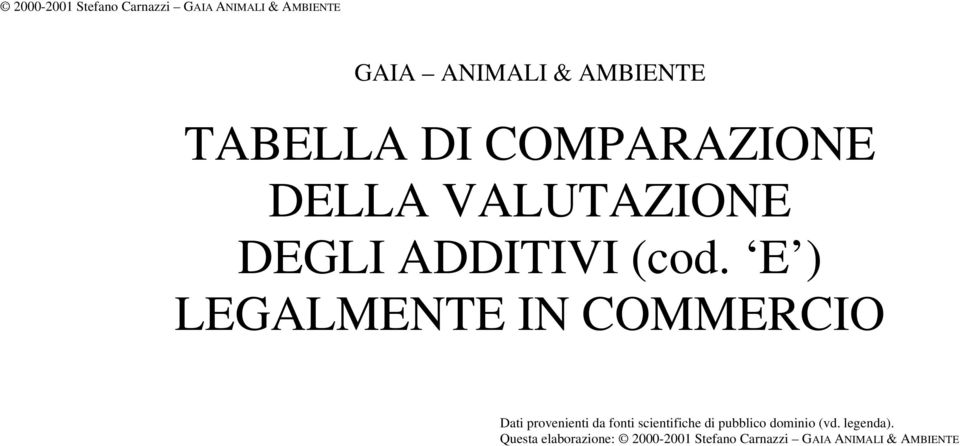 E ) LEGALMENTE IN COMMERCIO Dati provenienti da fonti scientifiche di