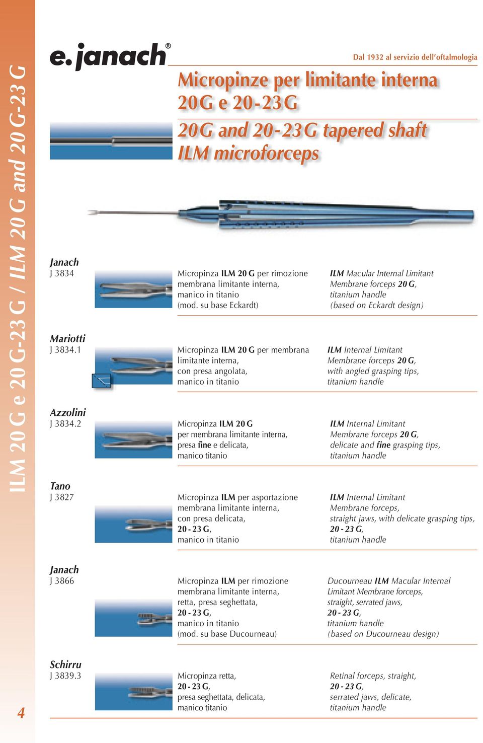 tapered shaft ILM microforceps Micropinza ILM 20 G per membrana limitante interna, presa fine e delicata, manico titanio Micropinza ILM per asportazione membrana limitante interna, con presa