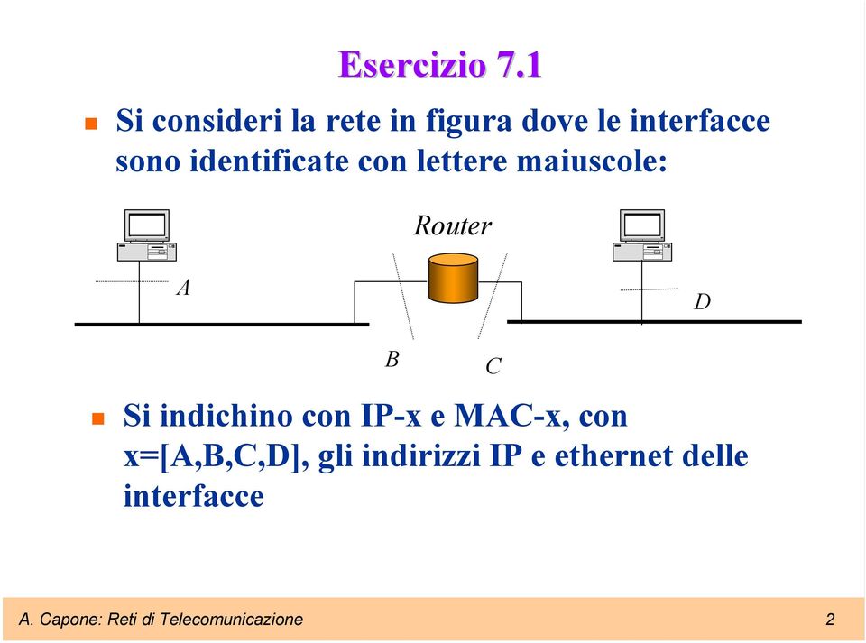 identificate con lettere maiuscole: Router A D B Si indichino