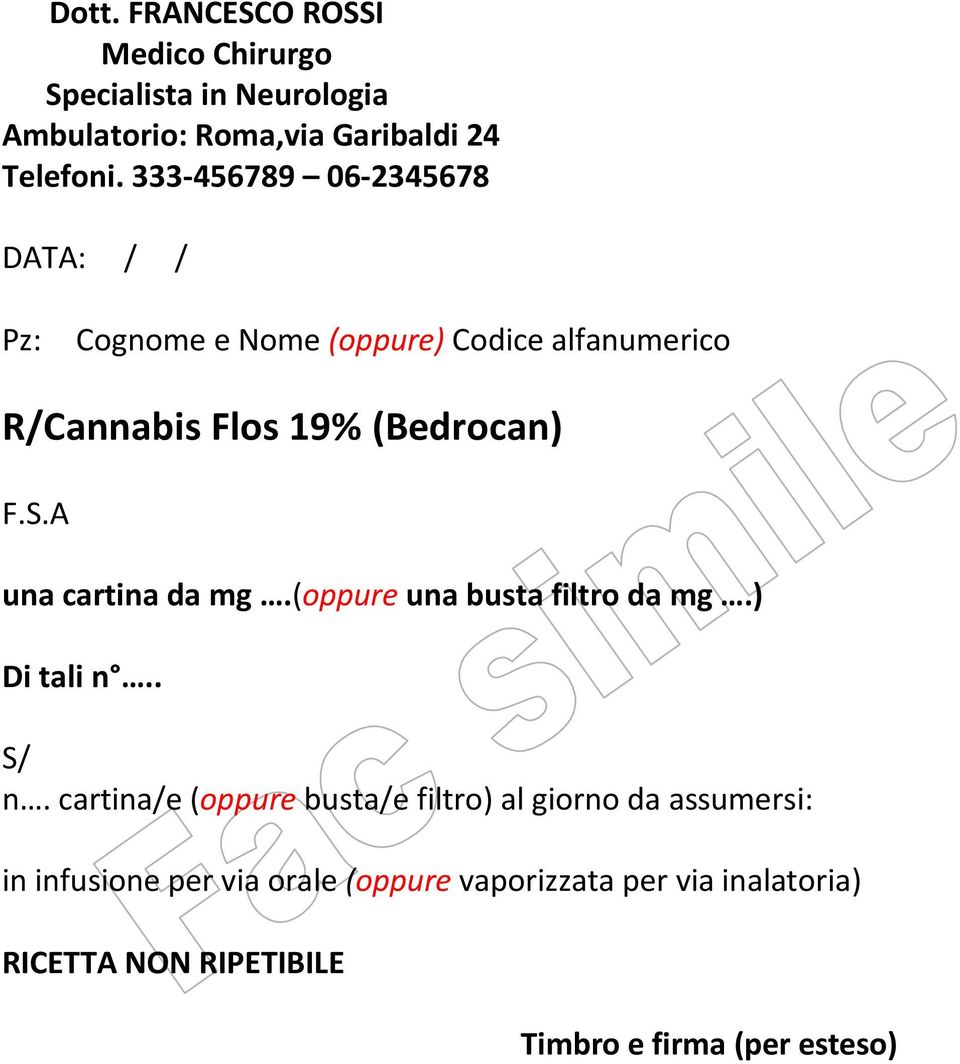 A una cartina da mg.(oppure una busta filtro da mg.) Di tali n.. S/ n.