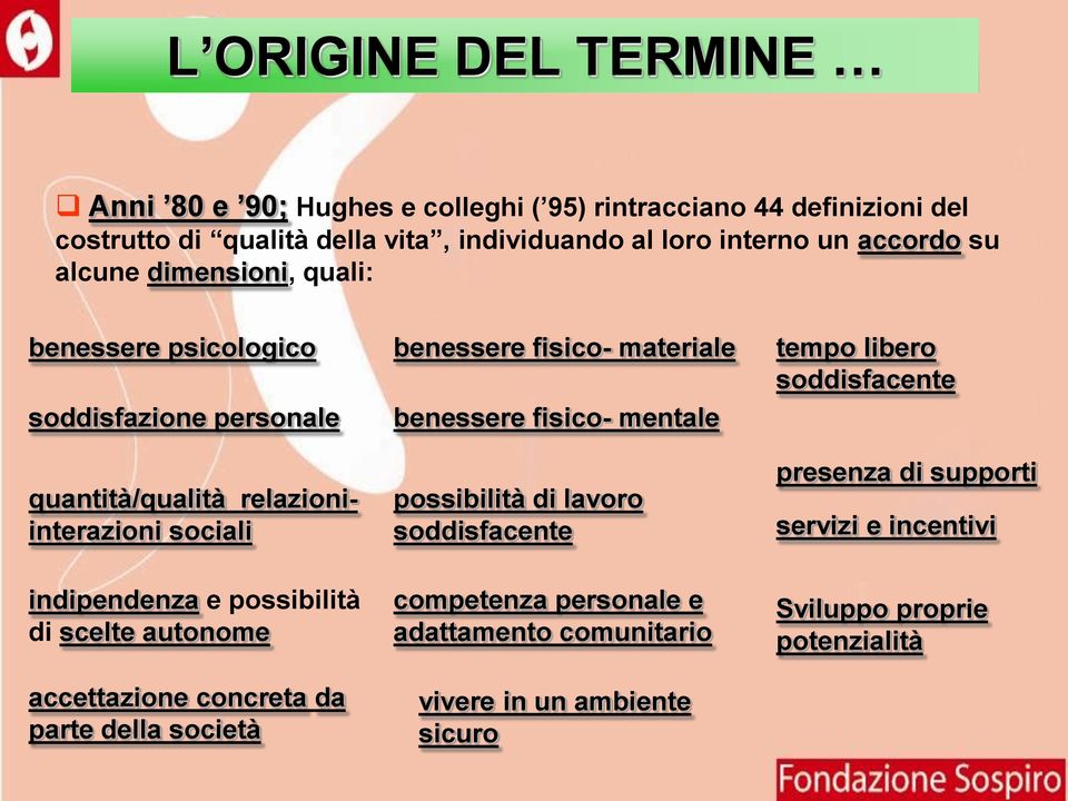 scelte autonome accettazione concreta da parte della società benessere fisico- materiale benessere fisico- mentale possibilità di lavoro soddisfacente