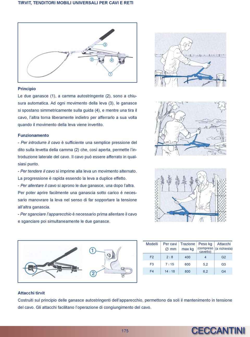 della leva viene invertito. Funzionamento Per introdurre il cavo è sufficiente una semplice pressione del dito sulla levetta della caa (2) che, così aperta, permette l introduzione laterale del cavo.