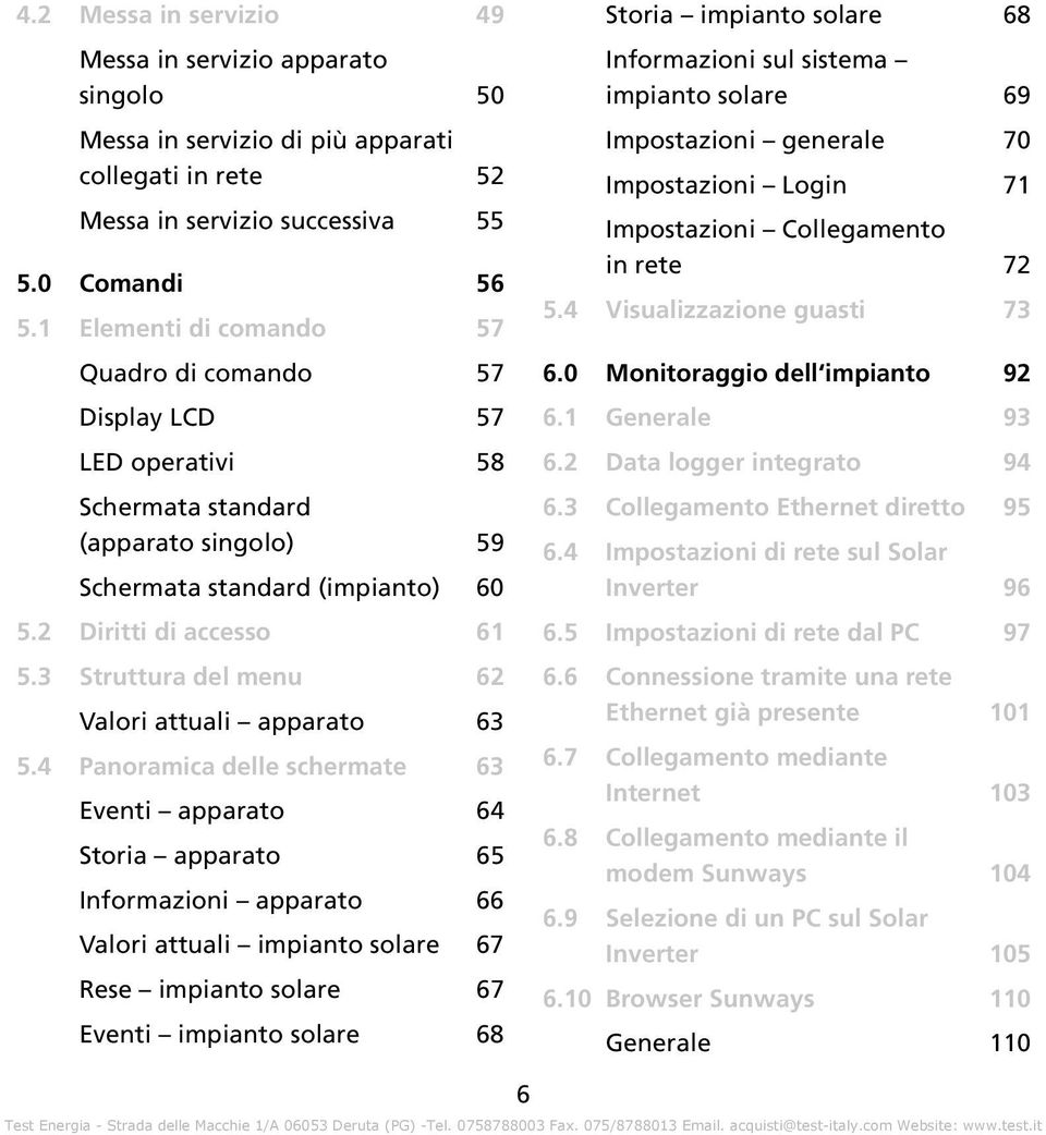 3 Struttura del menu 62 Valori attuali apparato 63 5.