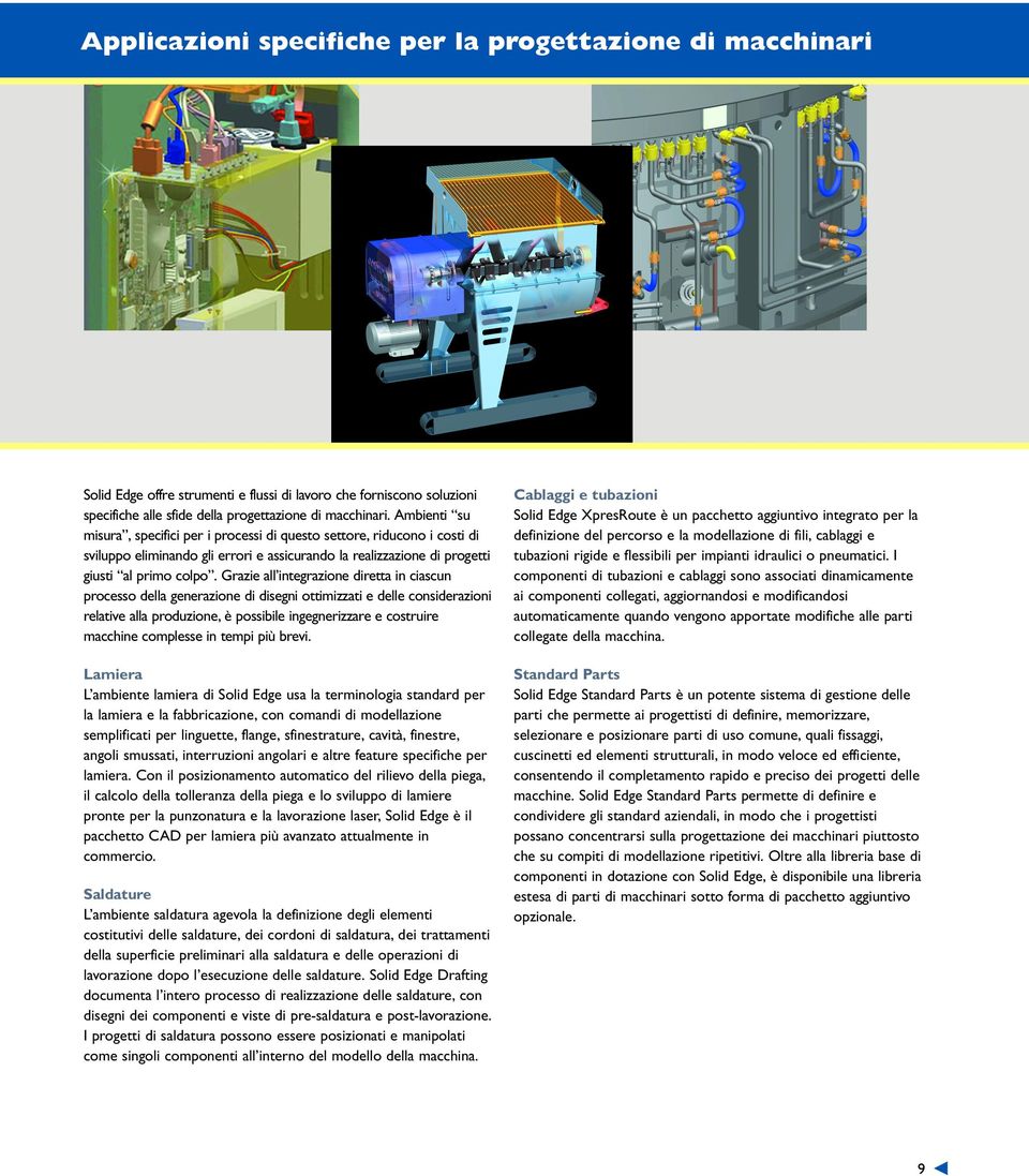 Grazie all integrazione diretta in ciascun processo della generazione di disegni ottimizzati e delle considerazioni relative alla produzione, è possibile ingegnerizzare e costruire macchine complesse