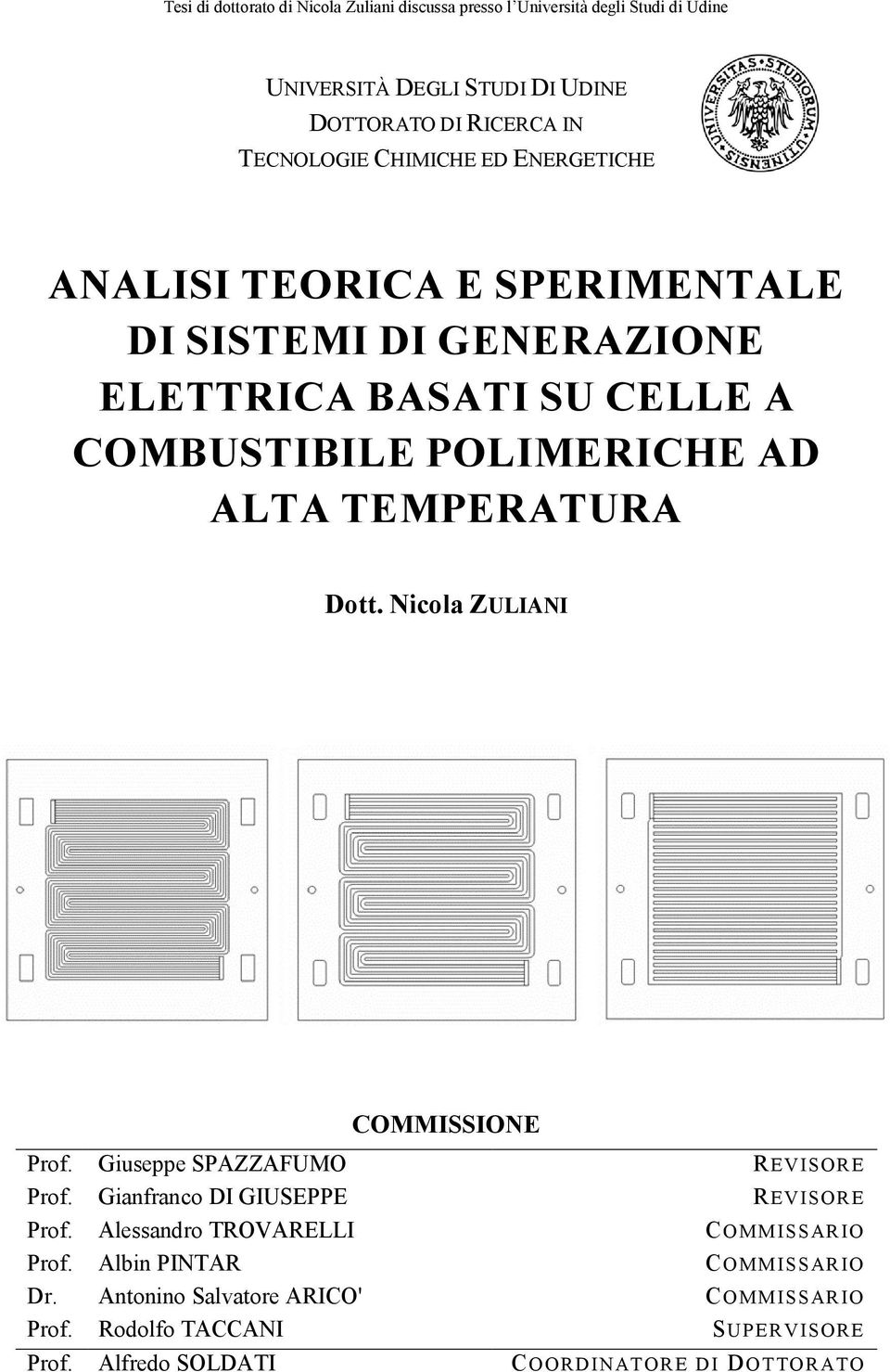 Nicola ZULIANI COMMISSIONE Prof. Giuseppe SPAZZAFUMO REVISORE Prof. Gianfranco DI GIUSEPPE REVISORE Prof.