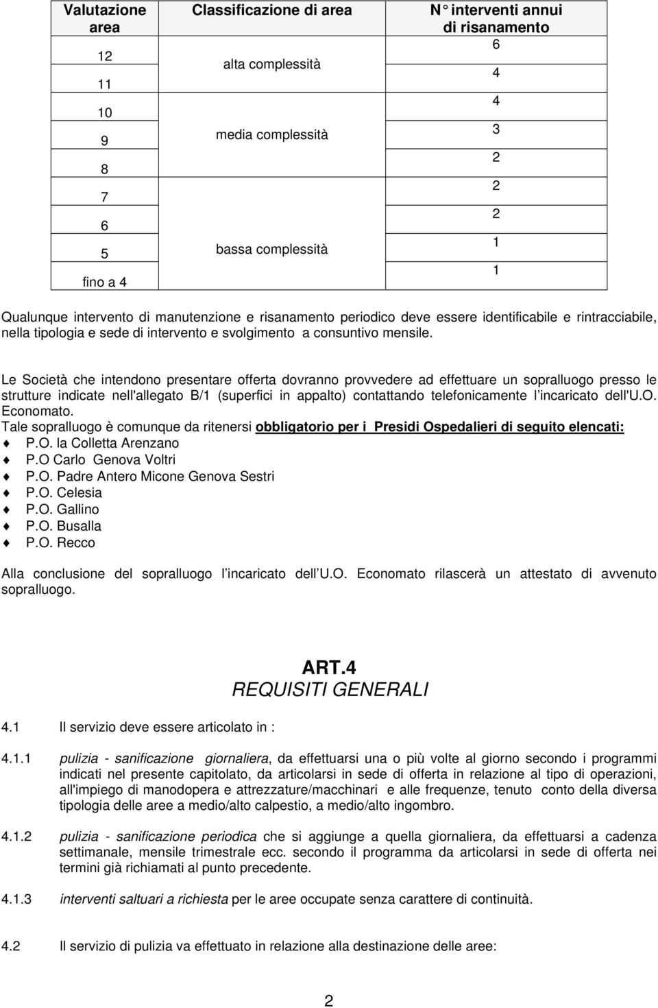 Le Società che intendono presentare offerta dovranno provvedere ad effettuare un sopralluogo presso le strutture indicate nell'allegato B/ (superfici in appalto) contattando telefonicamente l