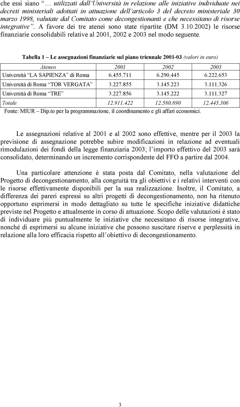 2002) le risorse finanziarie consolidabili relative al 2001, 2002 e 2003 nel modo seguente.