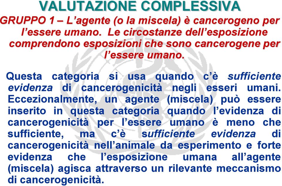 Questa categoria si usa quando c è sufficiente evidenza di cancerogenicità negli esseri umani.