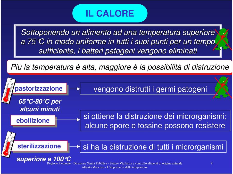 pastorizzazione 65 C-80 C per alcuni minuti ebollizione vengono distrutti i germi patogeni si ottiene la distruzione dei