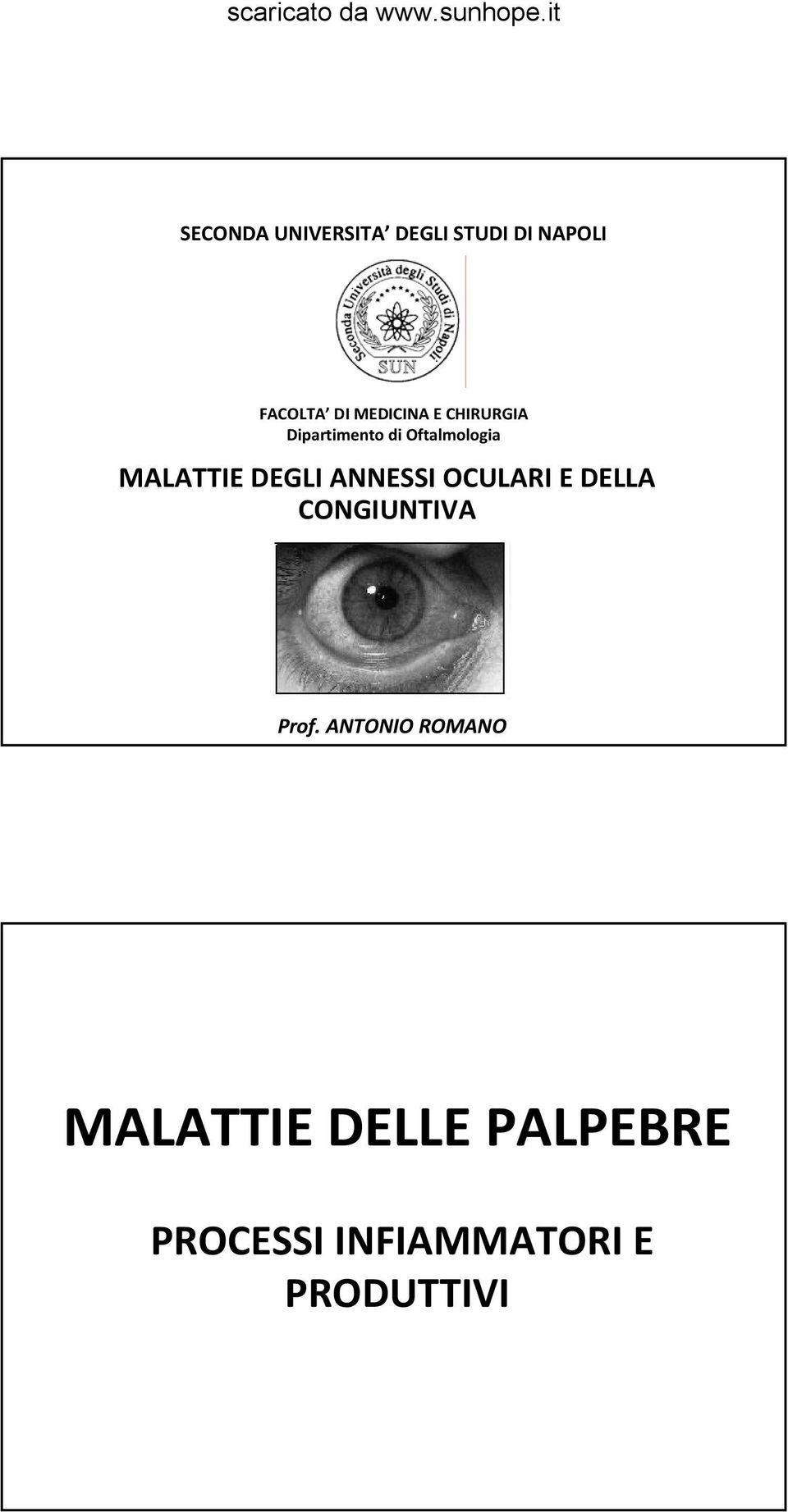 MALATTIE DEGLI ANNESSI OCULARI E DELLA CONGIUNTIVA Prof.