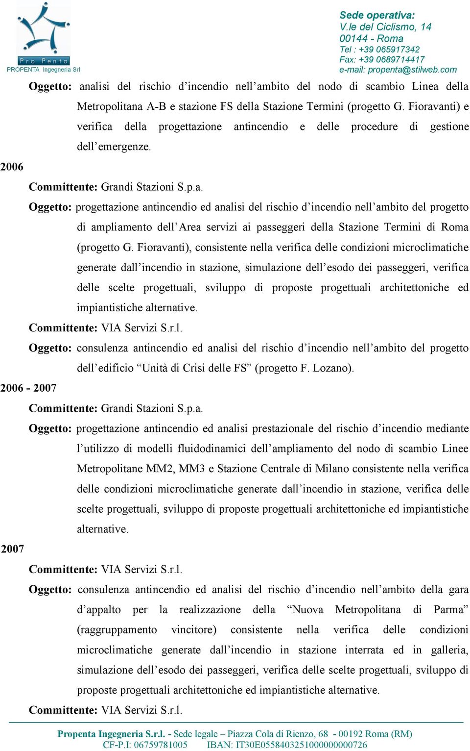 Oggetto: progettazione antincendio ed analisi del rischio d incendio nell ambito del progetto di ampliamento dell Area servizi ai passeggeri della Stazione Termini di Roma (progetto G.