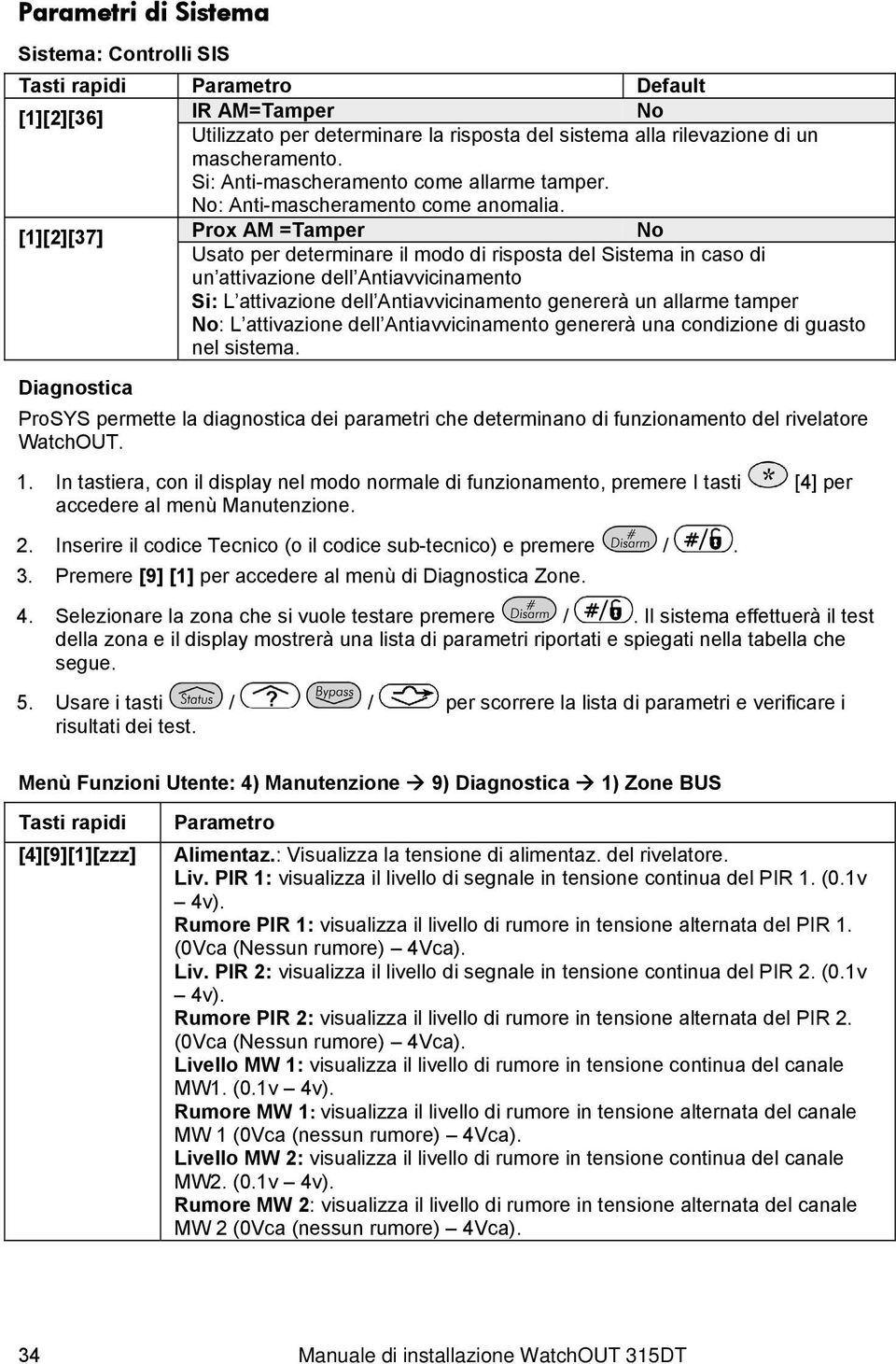 [1][2][37] Prox AM =Tamper No Usato per determinare il modo di risposta del Sistema in caso di un attivazione dell Antiavvicinamento Si: L attivazione dell Antiavvicinamento genererà un allarme