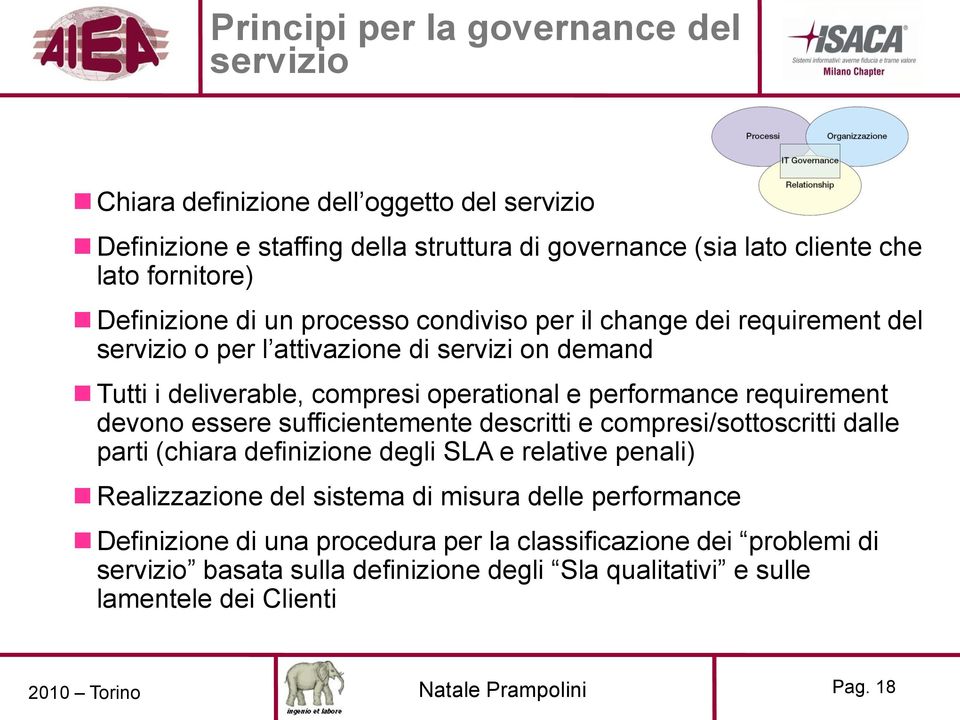 requirement devono essere sufficientemente descritti e compresi/sottoscritti dalle parti (chiara definizione degli SLA e relative penali) Realizzazione del sistema di misura