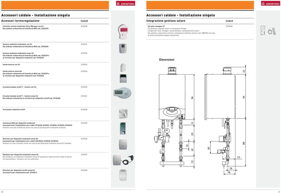 3318229) Kit solar manager CF 3318348 Per gestione impianti solari a circolazione forzata Comprende solar manager, sonda bollitore, sonda pannello solare (da ordinare unitamente al kit per