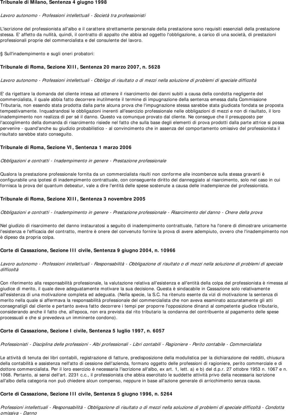 E' affetto da nullità, quindi, il contratto di appalto che abbia ad oggetto l'obbligazione, a carico di una società, di prestazioni professionali proprie del commercialista e del consulente del