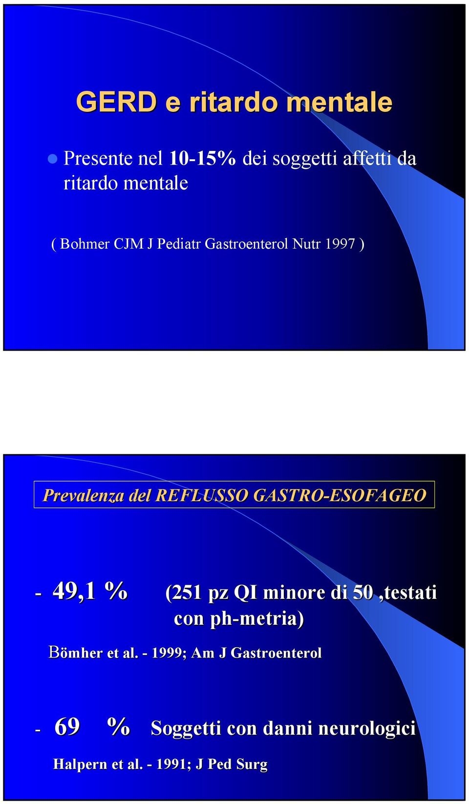 49,1 % (251 (251 pz QI minore di 50,testati con ph-metria metria) Bömherömher et al.