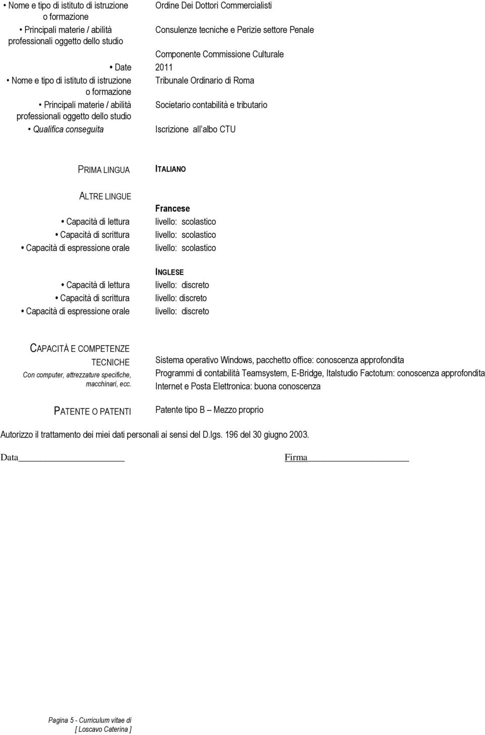 lettura Capacità di scrittura Capacità di espressione orale Francese Capacità di lettura Capacità di scrittura Capacità di espressione orale INGLESE CAPACITÀ E COMPETENZE TECNICHE Con computer,