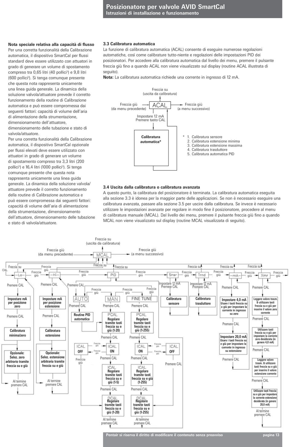 La dinamica della soluzione valvola/attuatore prevede il corretto funzionamento della routine di Calibrazione automatica e può essere compromessa dai seguenti fattori: capacità di volume dell aria di