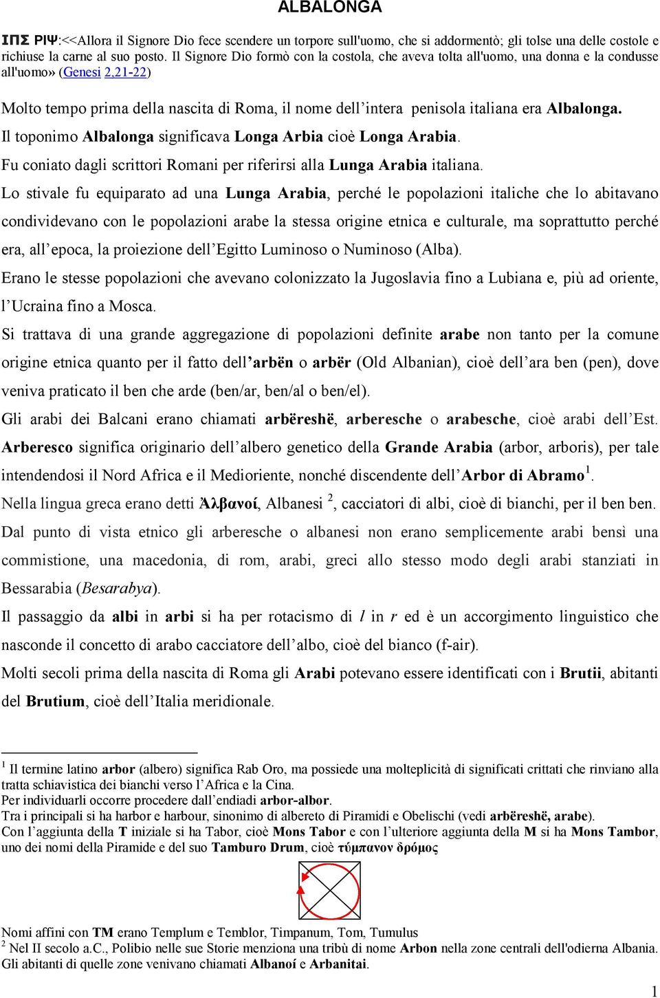 Albalonga. Il toponimo Albalonga significava Longa Arbia cioè Longa Arabia. Fu coniato dagli scrittori Romani per riferirsi alla Lunga Arabia italiana.