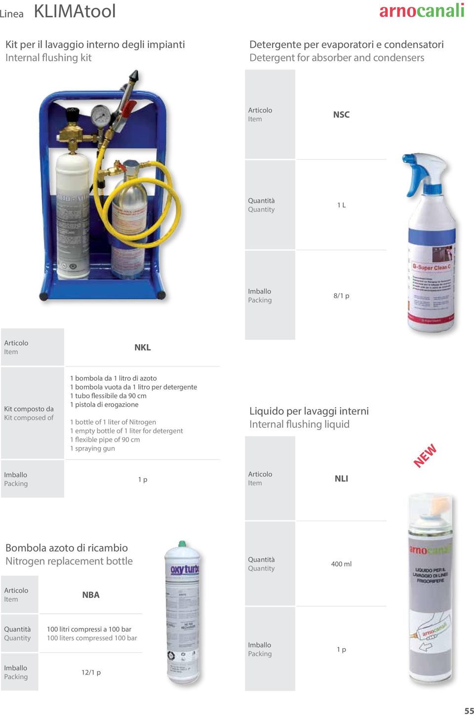 bottle of 1 liter of Nitrogen 1 empty bottle of 1 liter for detergent 1 flexible pipe of 90 cm 1 spraying gun Liquido per lavaggi interni Internal flushing liquid NLI