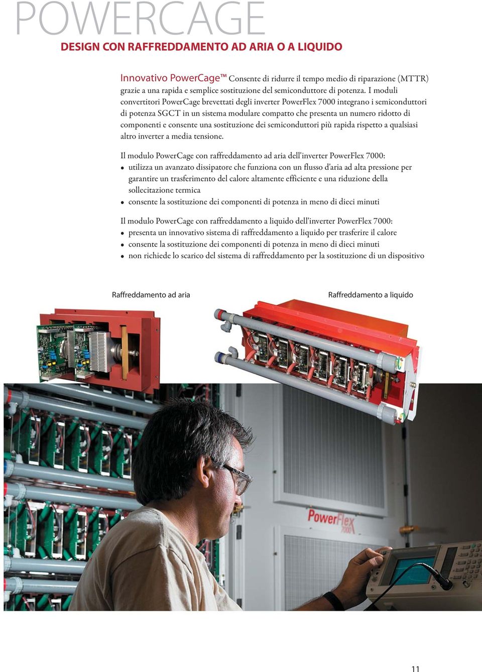 I moduli convertitori PowerCage brevettati degli inverter PowerFlex 7000 integrano i semiconduttori di potenza SGCT in un sistema modulare compatto che presenta un numero ridotto di componenti e