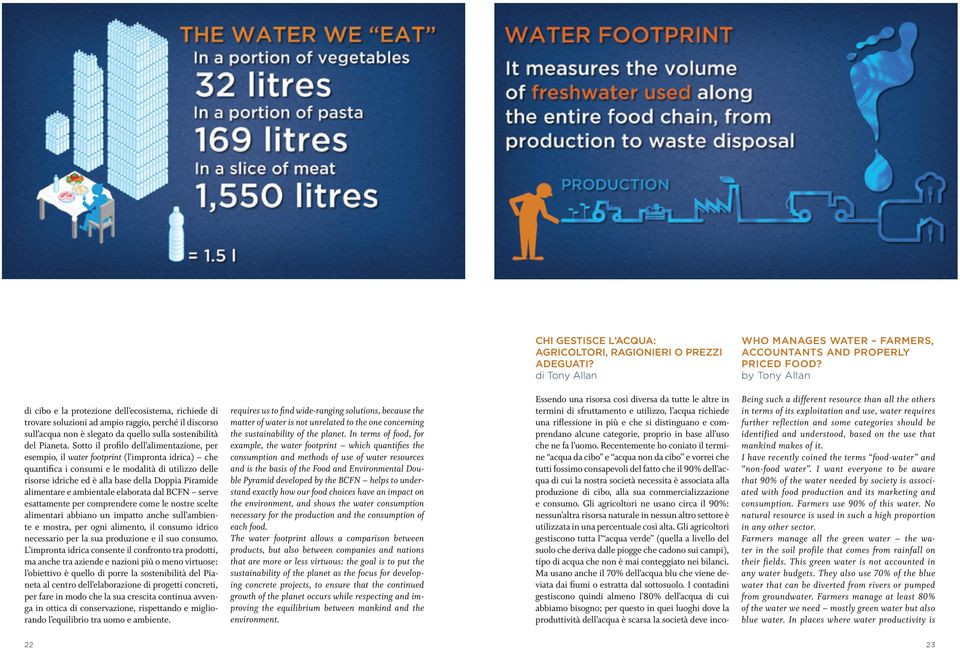 Sotto il profilo dell alimentazione, per esempio, il water footprint (l impronta idrica) che quantifica i consumi e le modalità di utilizzo delle risorse idriche ed è alla base della Doppia Piramide