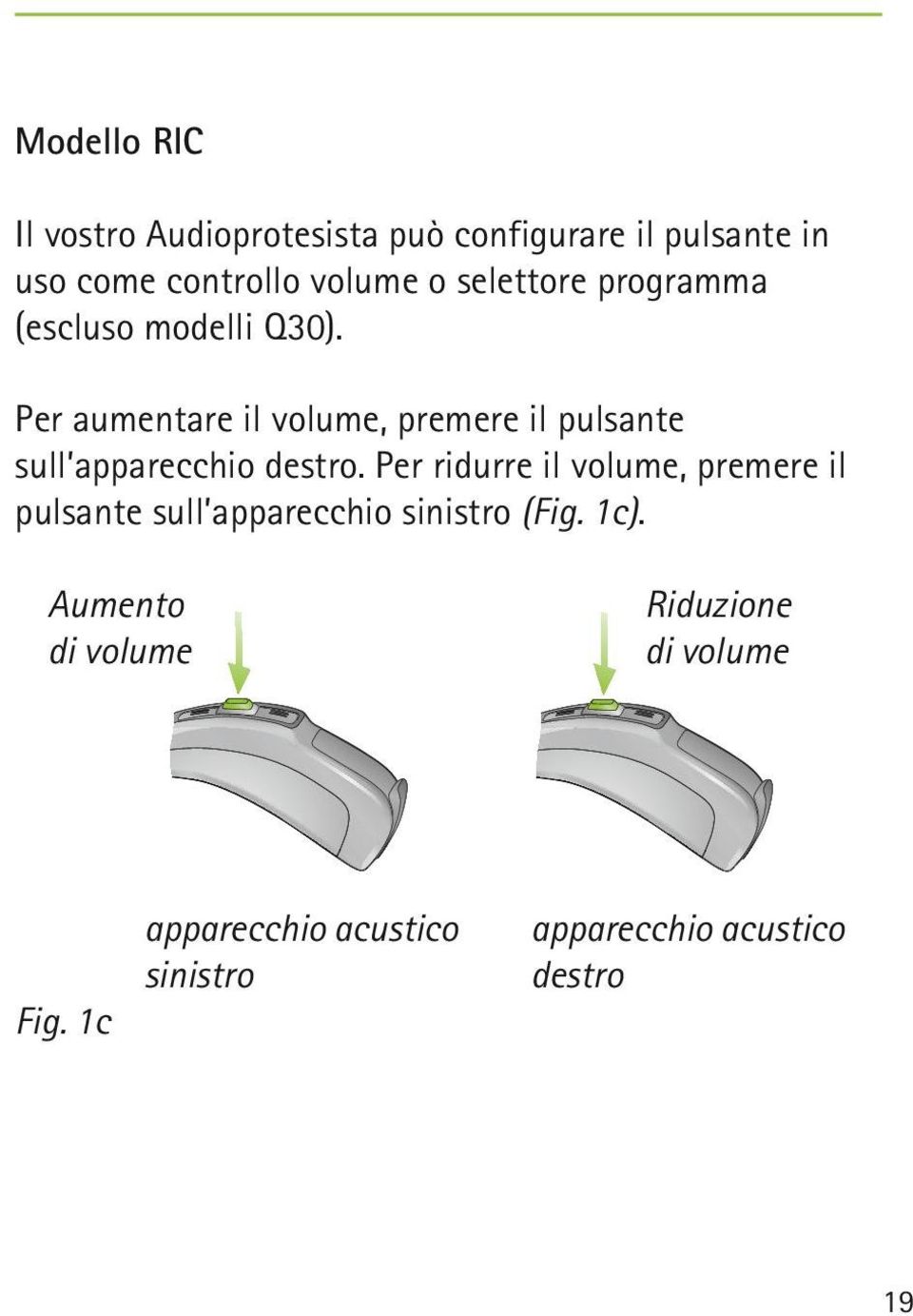 Per aumentare il volume, premere il pulsante sull apparecchio destro.