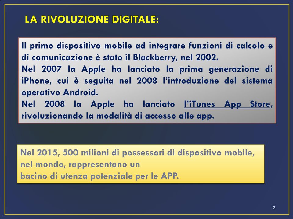 Nel 2007 la Apple ha lanciato la prima generazione di iphone, cui è seguita nel 2008 l introduzione del sistema operativo