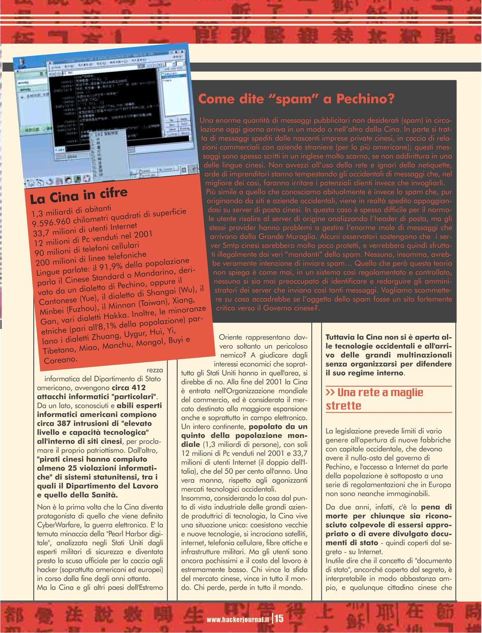 della popolazione parla il Cinese Standard o Mandarino, derivato da un dialetto di Pechino, oppure il Cantonese (Yue), il dialetto di Shangai (Wu), il Minbei (Fuzhou), il Minnan (Taiwan), Xiang, Gan,