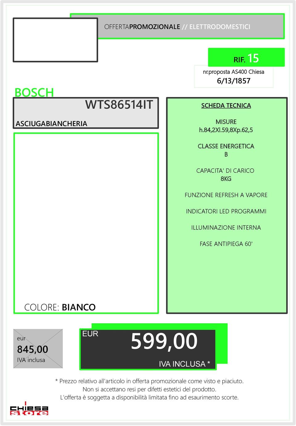 62,5 B CAPACITA' DI CARICO 8KG FUNZIONE REFRESH A