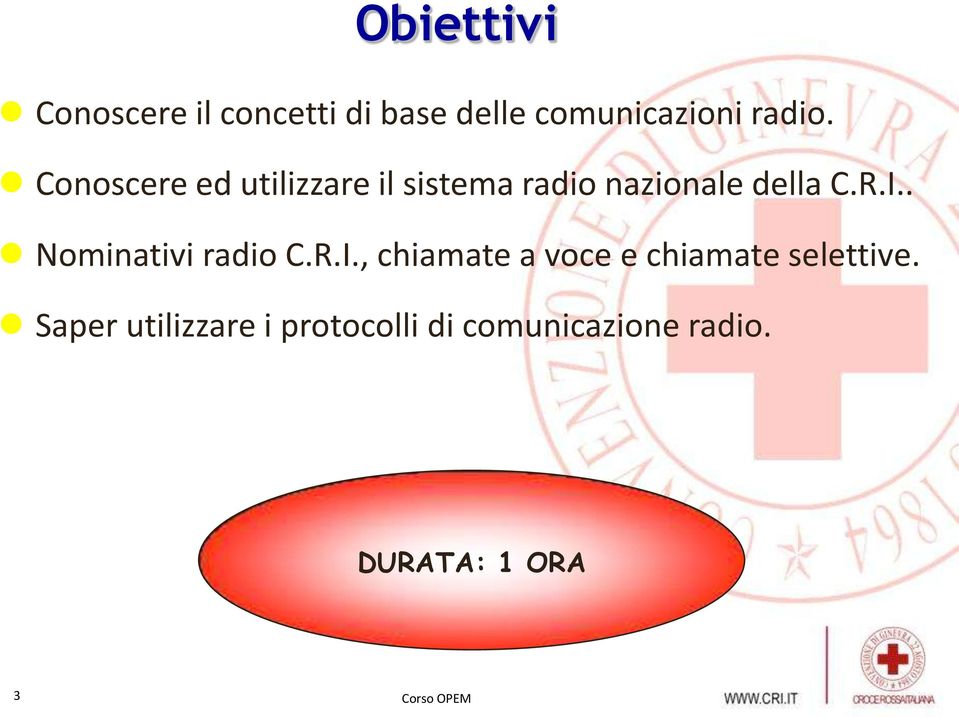 . Nominativi radio C.R.I., chiamate a voce e chiamate selettive.