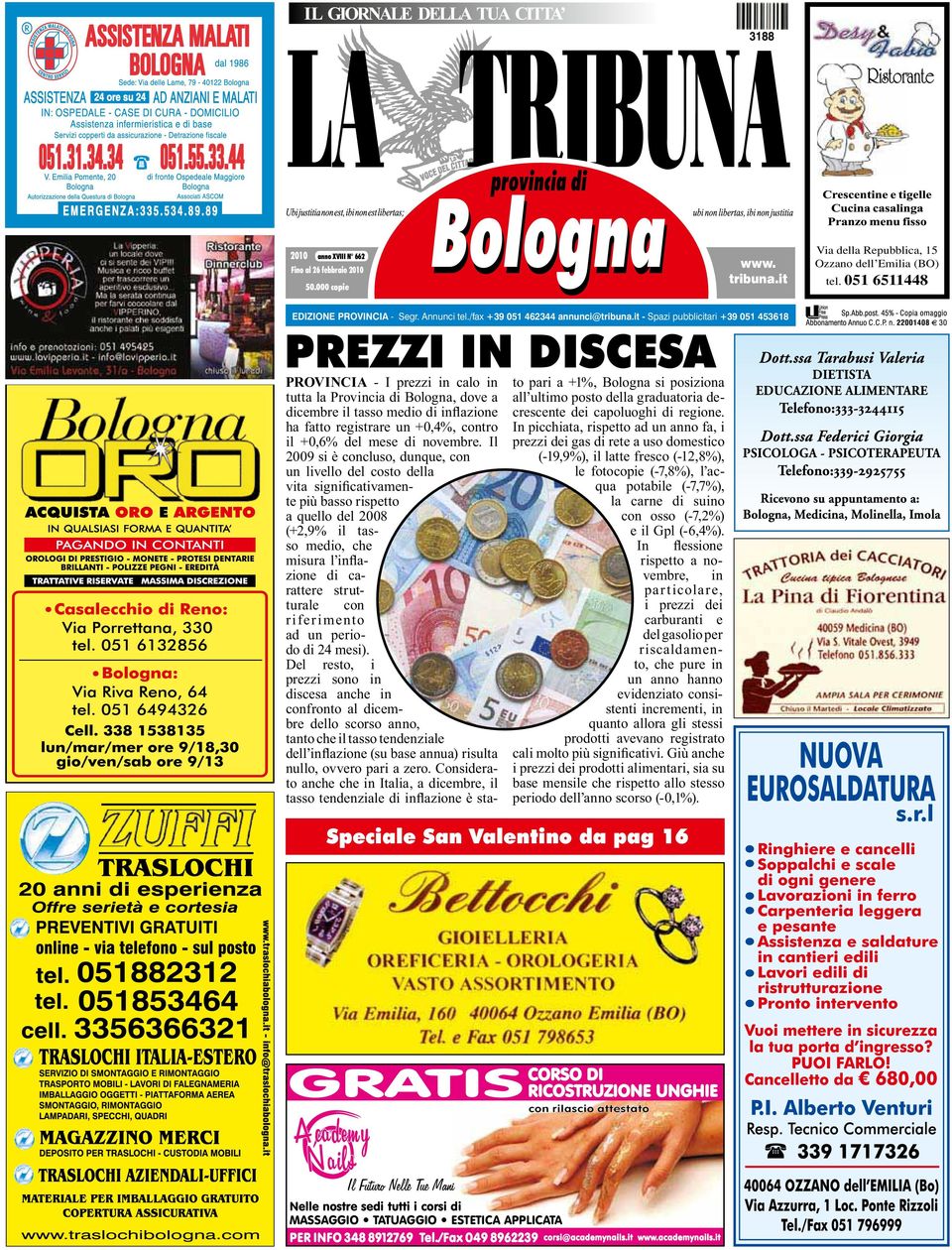 it - Spazi pubblicitari +39 051 453618 PREZZI IN DISCESA PROVINCIA - I prezzi in calo in tutta la Provincia di Bologna, dove a dicembre il tasso medio di inflazione ha fatto registrare un +0,4%,