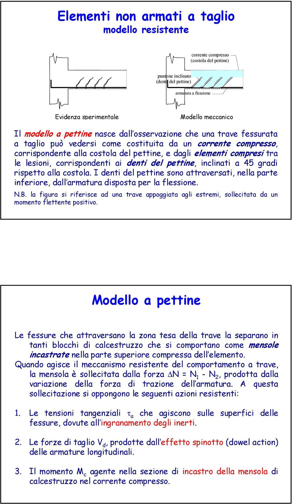 lesioni, corrispondenti ai denti del pettine, inclinati a 45 gradi rispetto alla costola. I denti del pettine sono attraversati, nella parte inferiore, dall armatura disposta per la flessione. N.B.