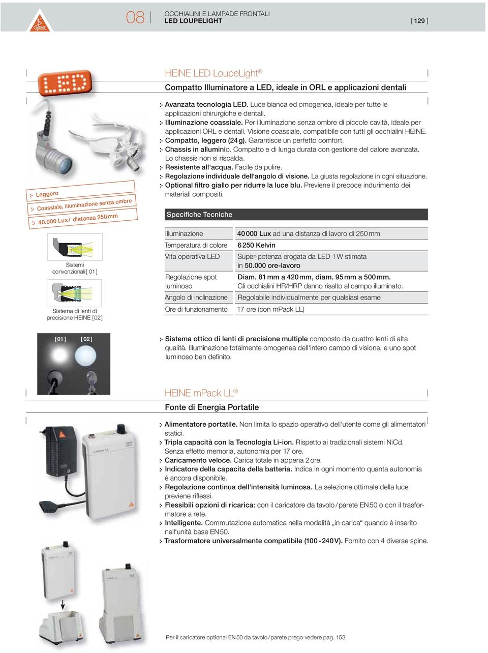 Luce bianca ed omogenea, ideale per tutte le applicazioni chirurgiche e dentali. Illuminazione coassiale. Per illuminazione senza ombre di piccole cavità, ideale per applicazioni ORL e dentali.